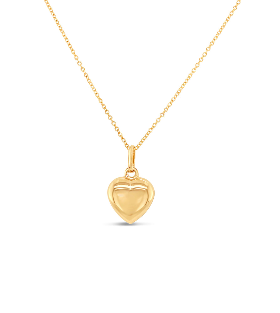 14k Gold Puffed Heart Charm Necklace - 14K  - Olive & Chain Fine Jewelry