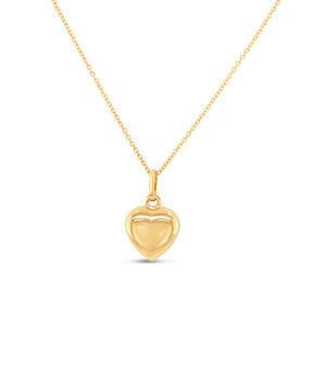 14k Gold Puffed Heart Charm Necklace - 14K  - Olive & Chain Fine Jewelry