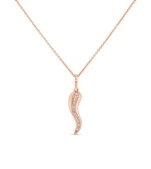 Diamond Line Italian Horn Cornicello Necklace - 14K Rose Gold / no chain - OLIVE & CHAIN Fine Jewelry