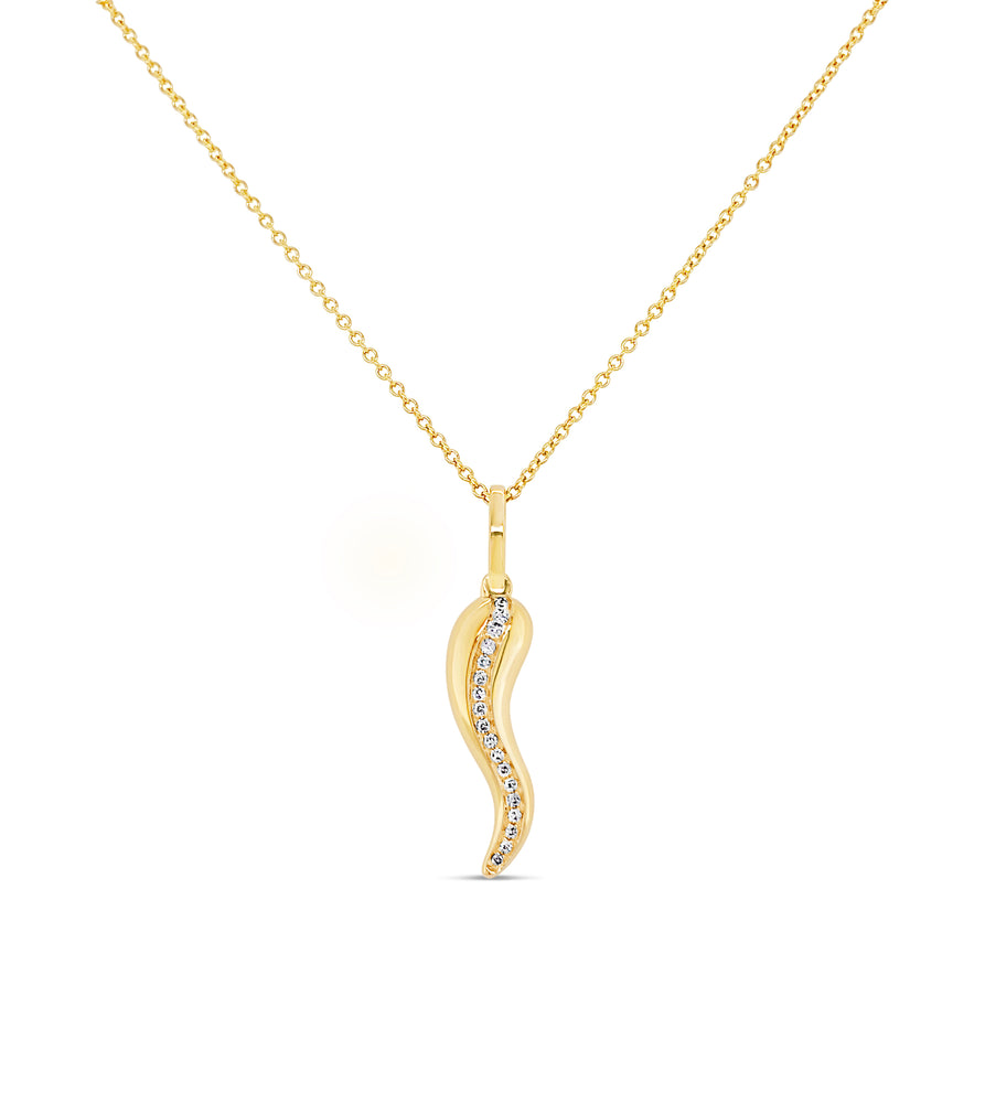 Diamond Line Italian Horn Cornicello Necklace - 14K Yellow Gold / no chain - OLIVE & CHAIN Fine Jewelry