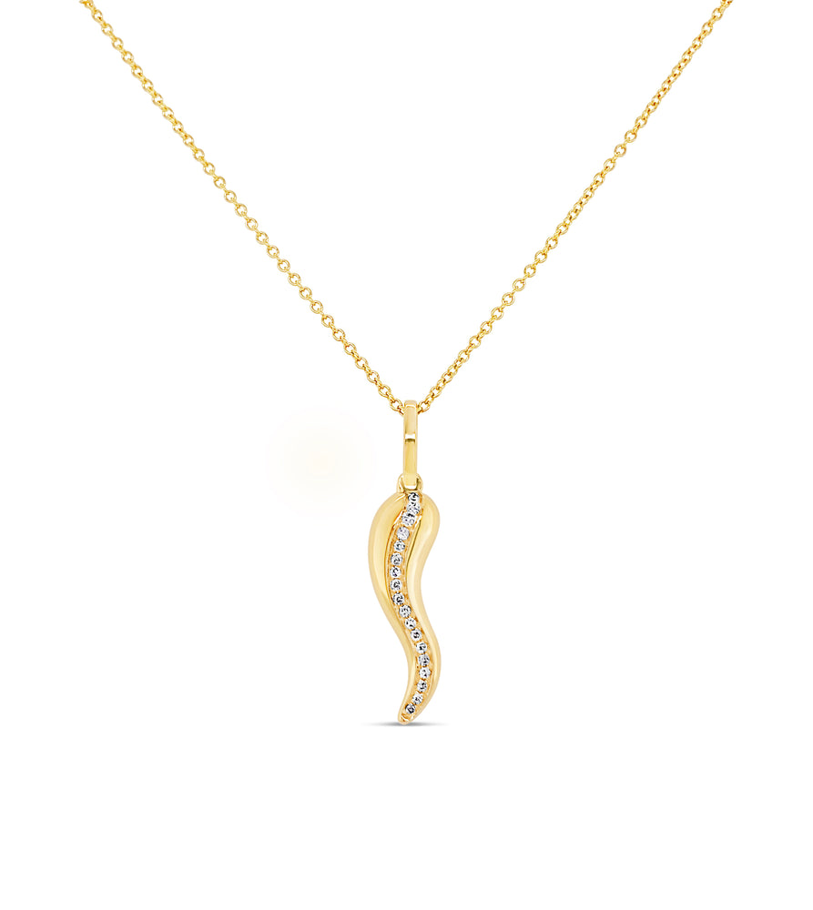 Diamond Line Italian Horn Cornicello Necklace - 14K Yellow Gold / no chain - Olive & Chain Fine Jewelry