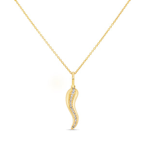 Diamond Line Italian Horn Cornicello Necklace - 14K Yellow Gold / no chain - OLIVE & CHAIN Fine Jewelry