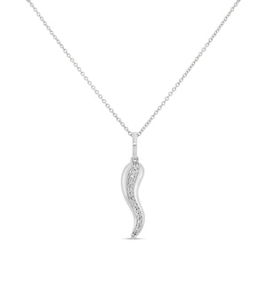 Diamond Line Italian Horn Cornicello Necklace - 14K White Gold / no chain - OLIVE & CHAIN Fine Jewelry