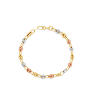 14k Three-Tone Gold Puffed Mariner Bracelet - 14K Two-Tone Gold - Olive & Chain Fine Jewelry