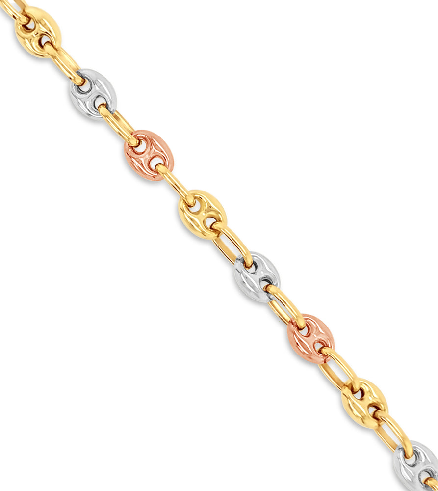 14k Three-Tone Gold Puffed Mariner Bracelet - 14K  - Olive & Chain Fine Jewelry