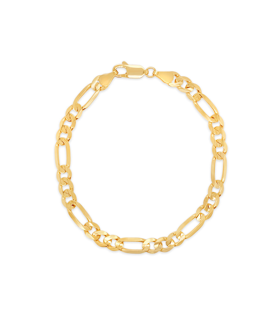 14k Gold Figaro Link Chain Bracelet - 14K Yellow Gold / 2.8mm / 7 inch - OLIVE & CHAIN Fine Jewelry