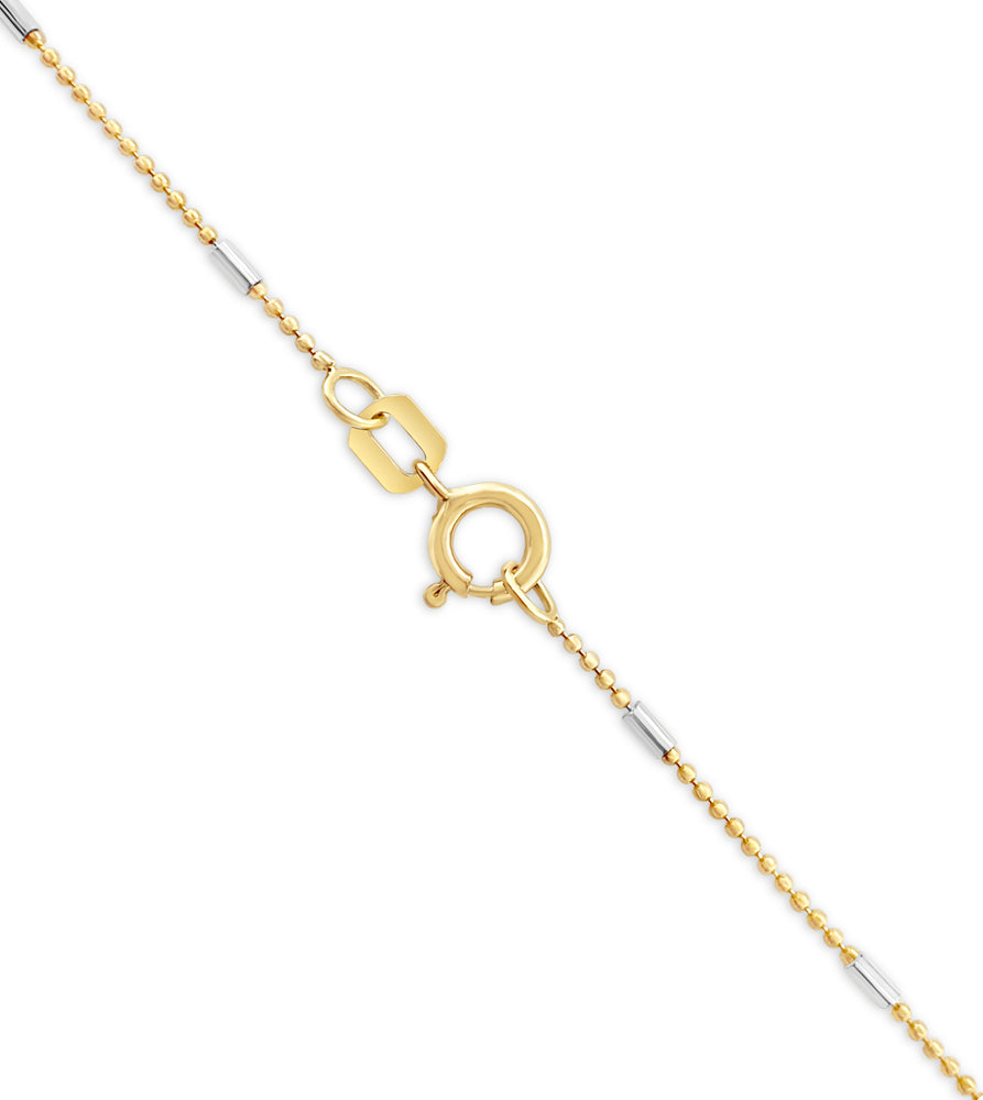 14k Two Tone Gold Dainty Bead & Bar Chain Necklace - 14K  - Olive & Chain Fine Jewelry