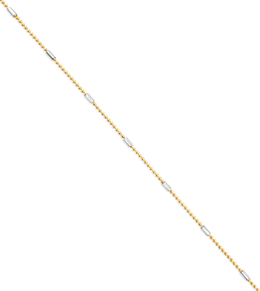 14k Two Tone Gold Dainty Bead & Bar Chain Necklace - 14K  - Olive & Chain Fine Jewelry