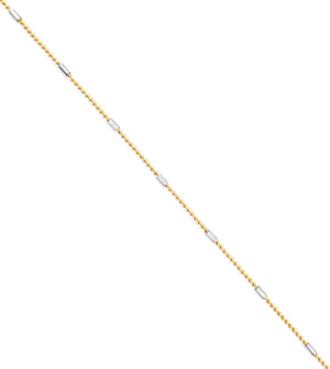 14k Two Tone Gold Dainty Bead & Bar Chain Necklace - 14K  - Olive & Chain Fine Jewelry