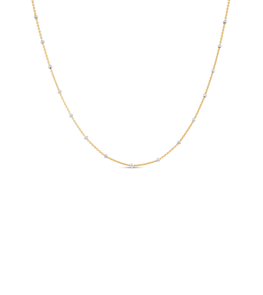 14k Gold Dainty Satellite Bead Chain Necklace - 14K Two-Tone Gold / 16 inch - Olive & Chain Fine Jewelry