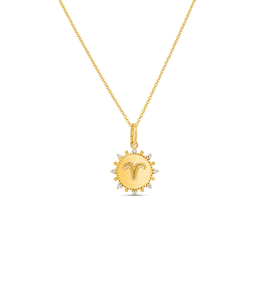 Diamond Zodiac Medallion Charm Necklace - 14K  - Olive & Chain Fine Jewelry