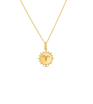 Diamond Zodiac Medallion Charm Necklace - 14K - OLIVE & CHAIN Fine Jewelry