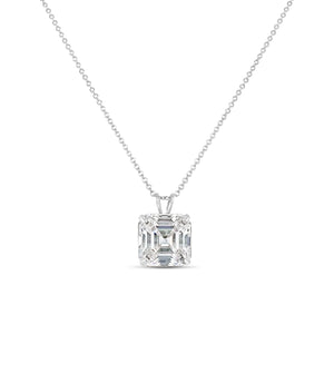 Asscher Cut Diamond CZ Pendant Necklace - 14K White Gold / 5mm / No chain - Olive & Chain Fine Jewelry