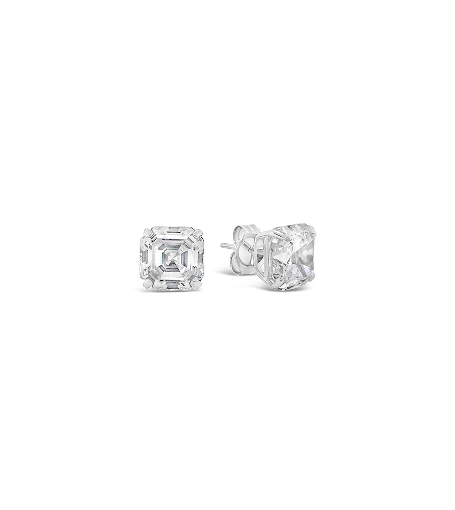 Solid 14k Gold Square Asscher Cut Diamond CZ Stud Earrings - 14K White Gold / 4mm - Olive & Chain Fine Jewelry