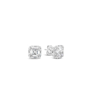 Solid 14k Gold Square Asscher Cut Diamond CZ Stud Earrings - 14K White Gold / 4mm - Olive & Chain Fine Jewelry