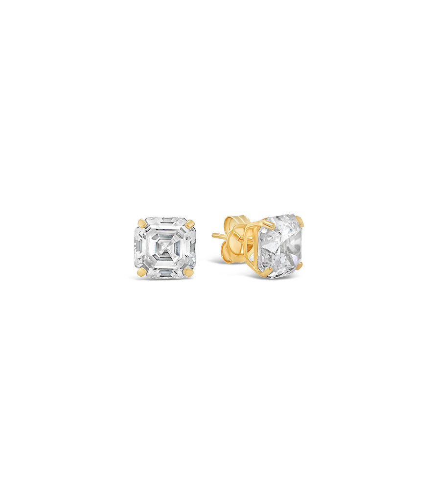 Solid 14k Gold Square Asscher Cut Diamond CZ Stud Earrings - 14K Yellow Gold / 4mm - Olive & Chain Fine Jewelry