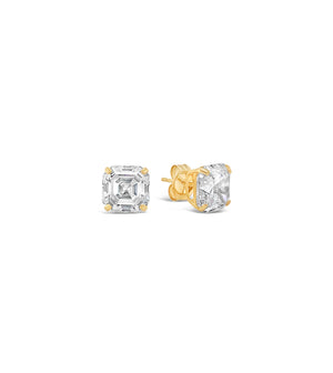 Solid 14k Gold Square Asscher Cut Diamond CZ Stud Earrings - 14K Yellow Gold / 4mm - Olive & Chain Fine Jewelry