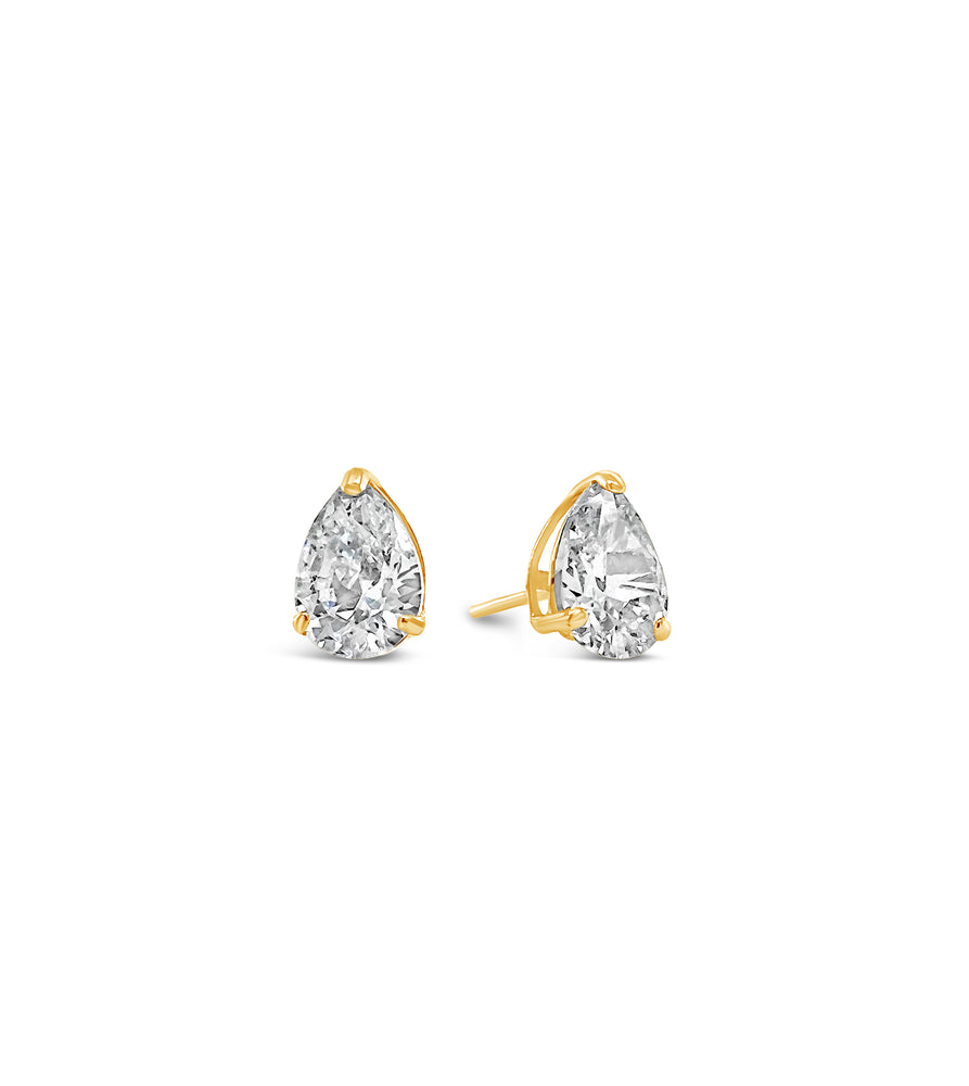 Pear Shape Diamond CZ Stud Earrings - 14K Yellow Gold / 5x3mm - Olive & Chain Fine Jewelry