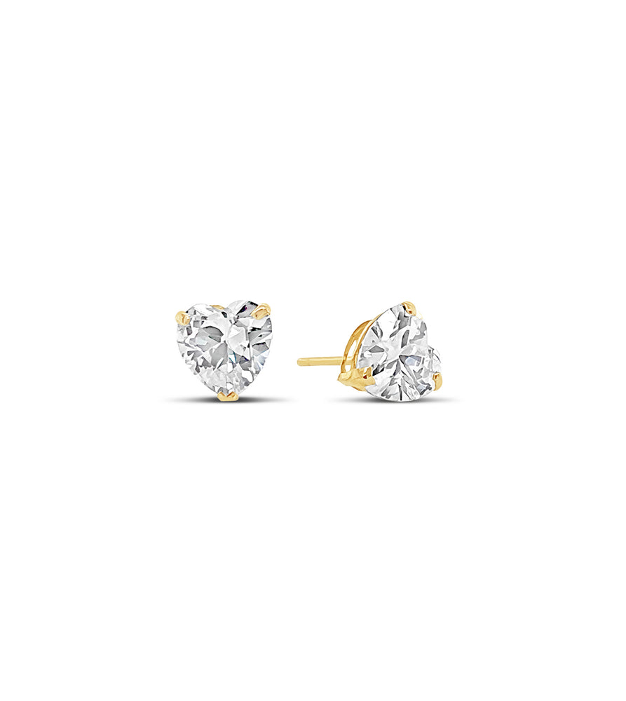 Heart Shape Diamond CZ Stud Earrings - 14K Yellow Gold / 4.3mm - Olive & Chain Fine Jewelry