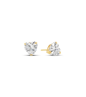 Heart Shape Diamond CZ Stud Earrings - 14K Yellow Gold / 4.3mm - Olive & Chain Fine Jewelry