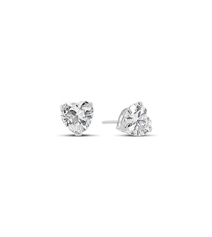 Heart Shape Diamond CZ Stud Earrings - 14K White Gold / 4.3mm - Olive & Chain Fine Jewelry