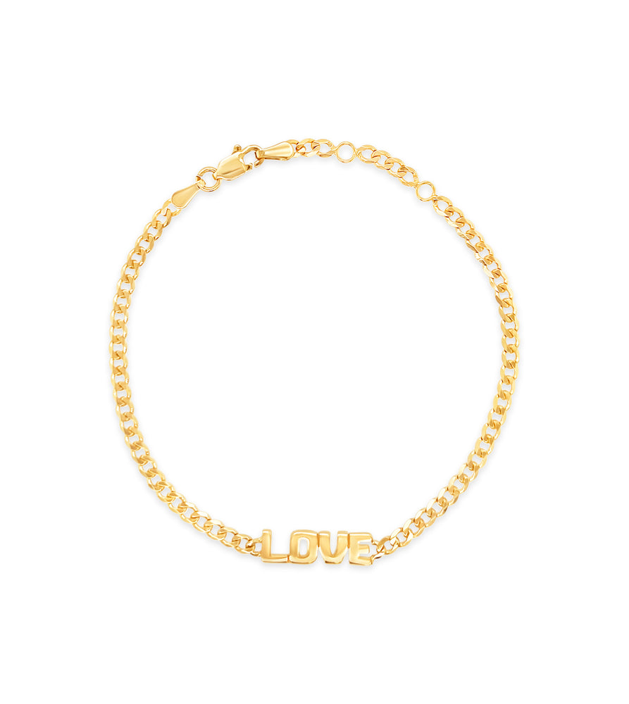 14k Gold Love Curb Chain Bracelet - 14K Yellow Gold - OLIVE & CHAIN Fine Jewelry