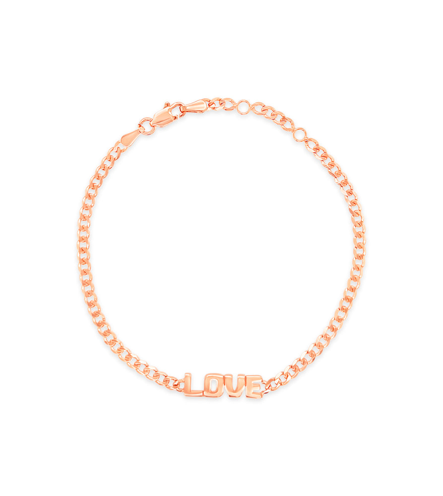 14k Gold Love Curb Chain Bracelet - 14K Rose Gold - OLIVE & CHAIN Fine Jewelry