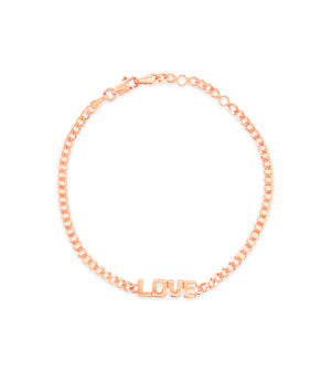 14k Gold Love Curb Chain Bracelet - 14K Rose Gold - OLIVE & CHAIN Fine Jewelry