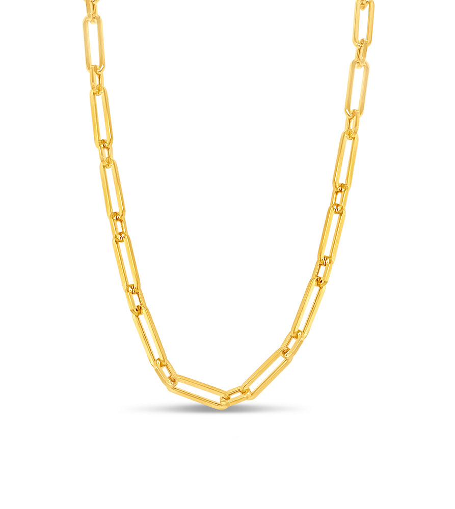 14k Gold Paperclip Link Chain Necklace - 14K Yellow Gold / Style 2 (1+1) / 18 inch - Olive & Chain Fine Jewelry