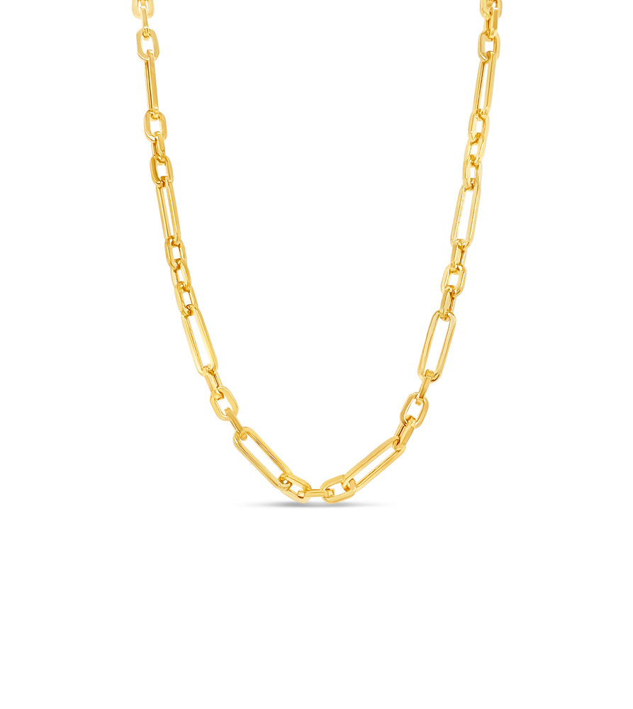 14k Gold Paperclip Link Chain Necklace - 14K Yellow Gold / Style 1 (1+3) / 18 inch - Olive & Chain Fine Jewelry