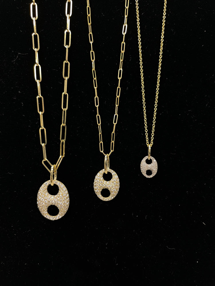 Diamond Puffed Mariner Necklace - 14K  - Olive & Chain Fine Jewelry