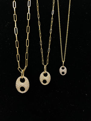 Diamond Puffed Mariner Necklace - 14K  - Olive & Chain Fine Jewelry