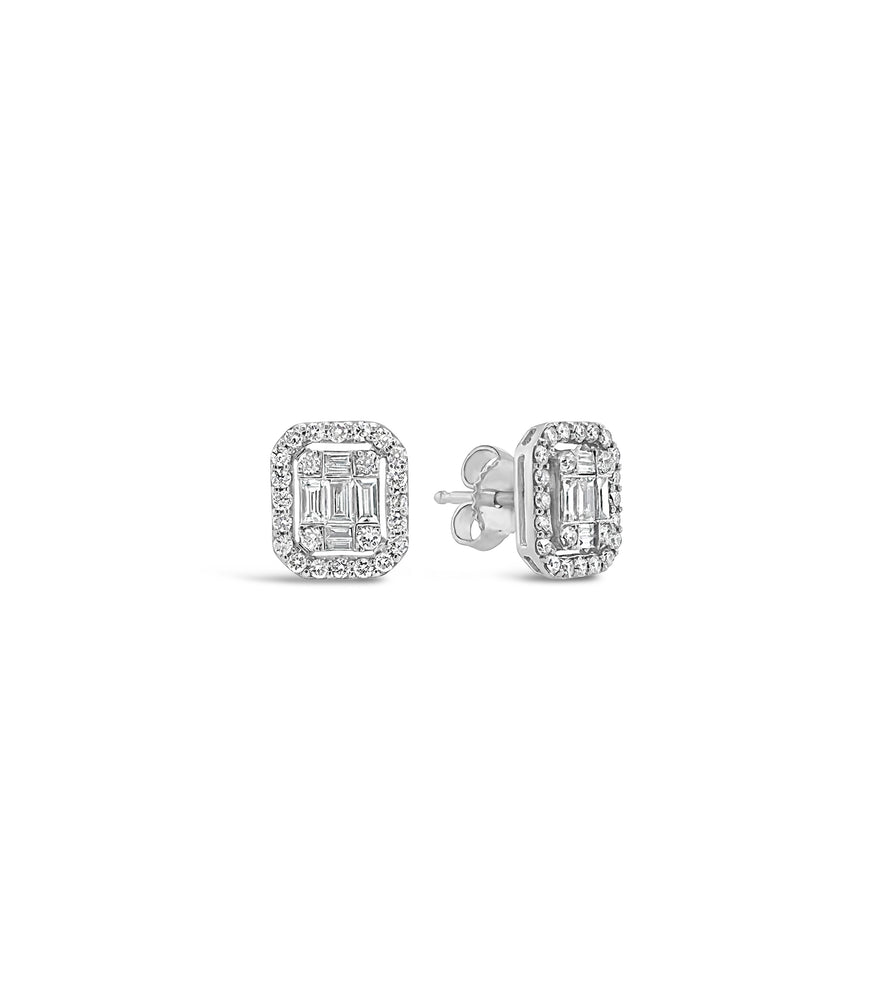 Diamond Emerald Cut Cluster Halo Stud Earrings - 14K  - Olive & Chain Fine Jewelry