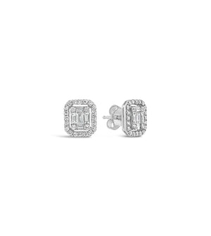 Diamond Emerald Cut Cluster Halo Stud Earrings - 14K  - Olive & Chain Fine Jewelry