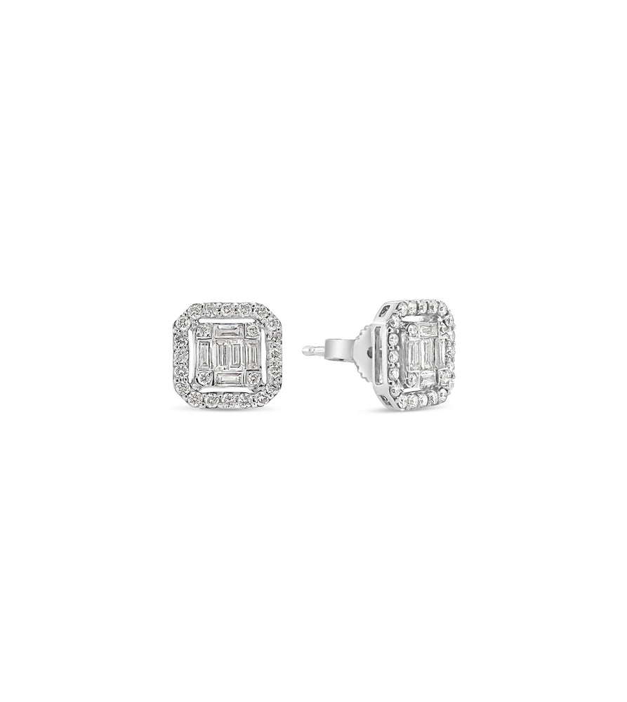 Diamond Asscher Cut Cluster Halo Stud Earrings - 14K - OLIVE & CHAIN Fine Jewelry