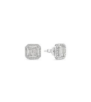 Diamond Asscher Cut Cluster Halo Stud Earrings - 14K - OLIVE & CHAIN Fine Jewelry