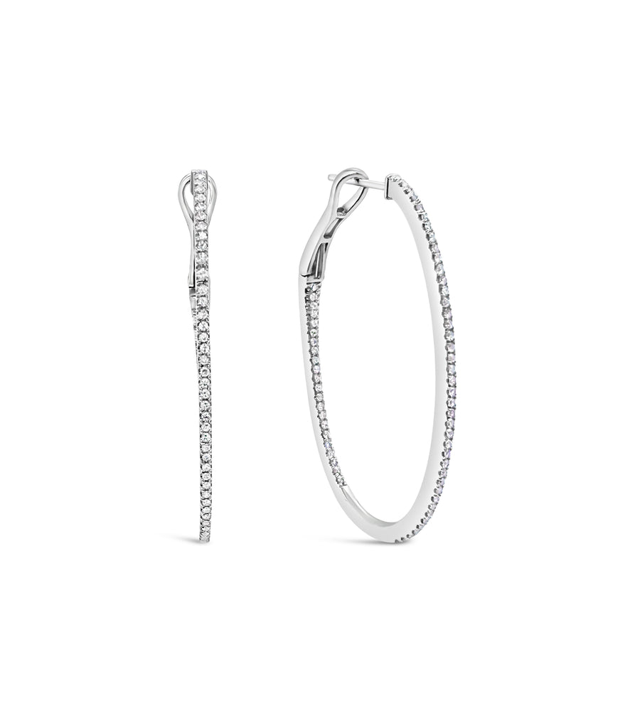 Diamond Oval Hoop Earring - 14K White Gold / 28mm - Olive & Chain Fine Jewelry
