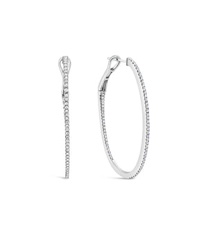 Diamond Oval Hoop Earring - 14K White Gold / 28mm - Olive & Chain Fine Jewelry
