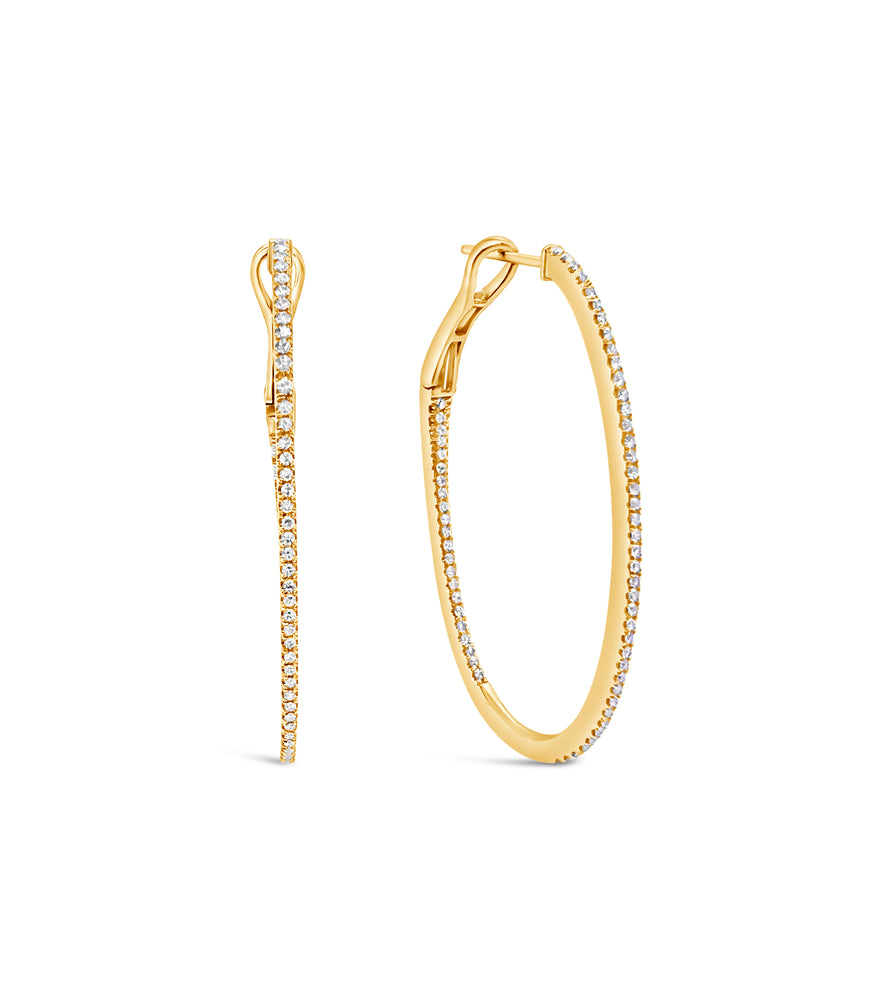 Diamond Oval Hoop Earring - 14K Yellow Gold / 28mm - Olive & Chain Fine Jewelry