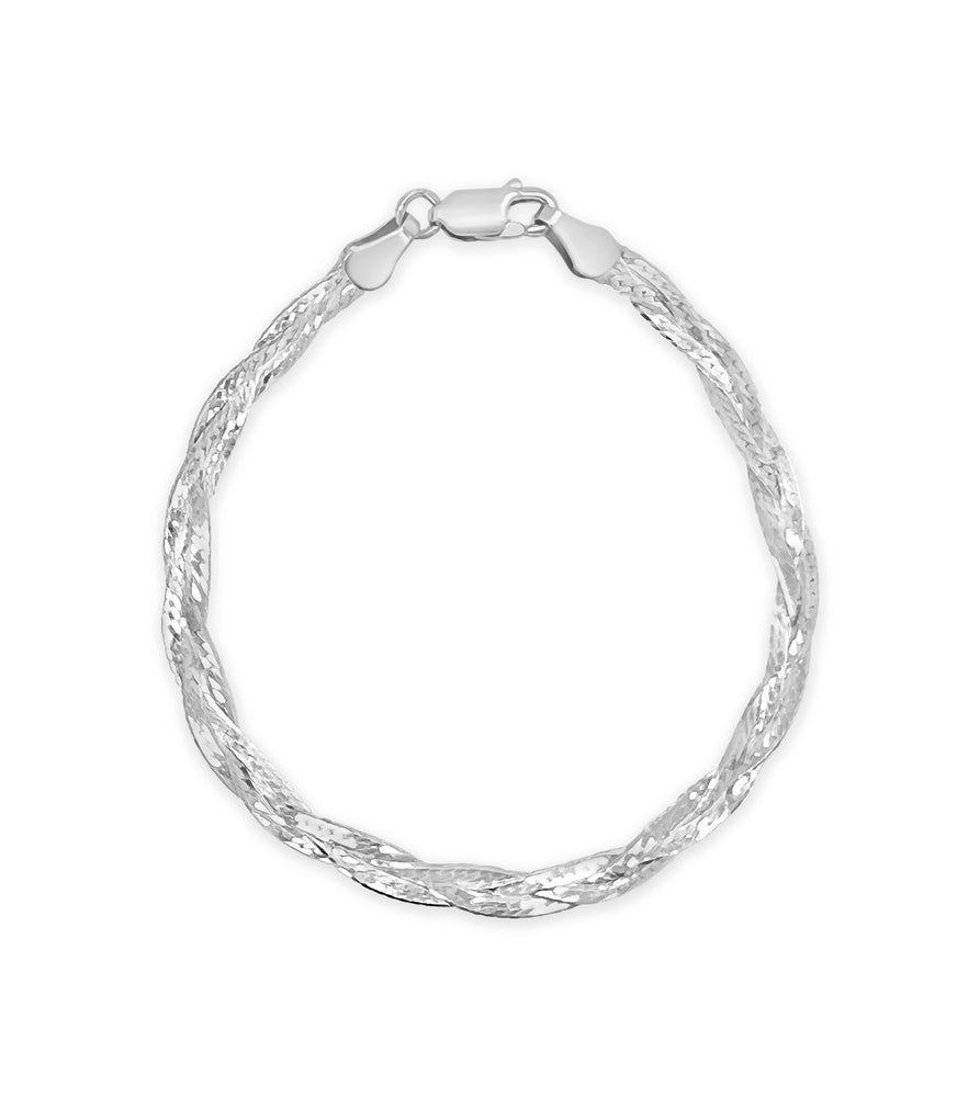 Silver Braided Herringbone Chain Bracelet - 14K  - Olive & Chain Fine Jewelry