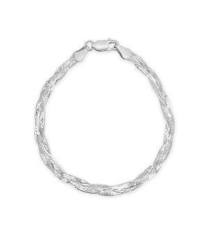 Silver Braided Herringbone Chain Bracelet - 14K  - Olive & Chain Fine Jewelry