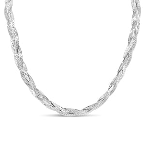 Silver Braided Herringbone Chain Necklace - 14K  - Olive & Chain Fine Jewelry