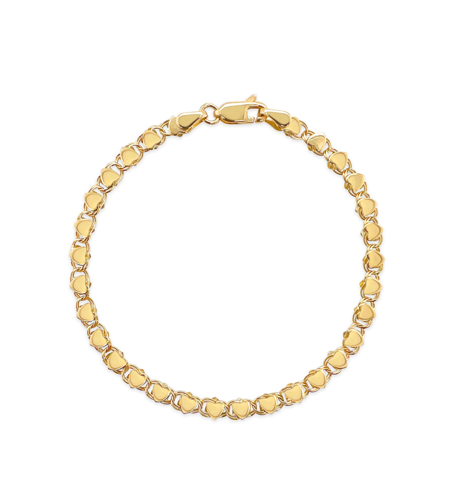 14k Gold Heart Mirror Chain Bracelet - 14K - OLIVE & CHAIN Fine Jewelry