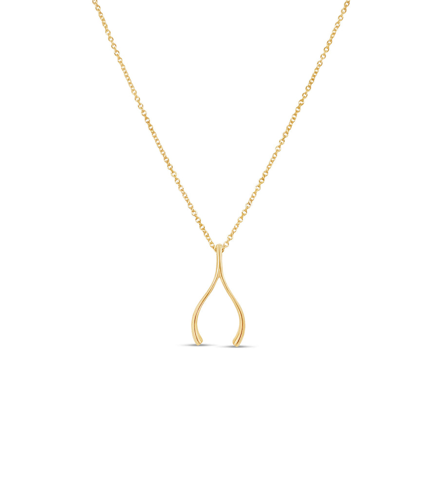 14k Gold Wishbone Charm Pendant Necklace - 14K - OLIVE & CHAIN Fine Jewelry