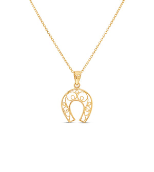 14k Gold Horseshoe Filigree Charm Pendant Necklace - 14K - OLIVE & CHAIN Fine Jewelry