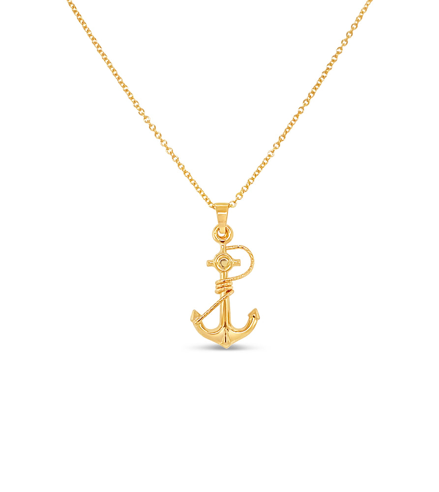 14k Gold Anchor Charm Pendant Necklace - 14K  - Olive & Chain Fine Jewelry