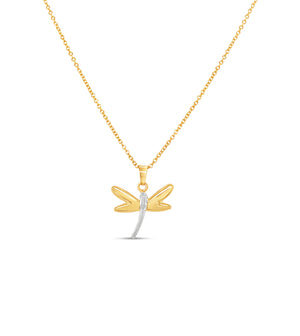 14k Gold Dragonfly Charm Pendant Necklace - 14K Large (two tone gold) / No chain - Olive & Chain Fine Jewelry