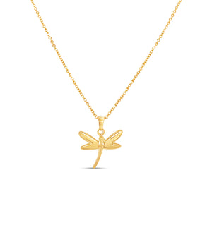14k Gold Dragonfly Charm Pendant Necklace - 14K Small (yellow gold) / No chain - Olive & Chain Fine Jewelry