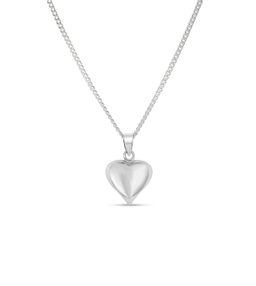 Silver Puffed Heart Charm Necklace - 14K  - Olive & Chain Fine Jewelry