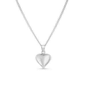 Silver Puffed Heart Charm Necklace - 14K  - Olive & Chain Fine Jewelry